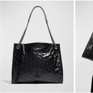 YSL Large Niki Shopper Tote Bag in Black Crinkled Leather